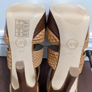 Michael Kors Tan Leather Snakeskin Print Platform Sandals